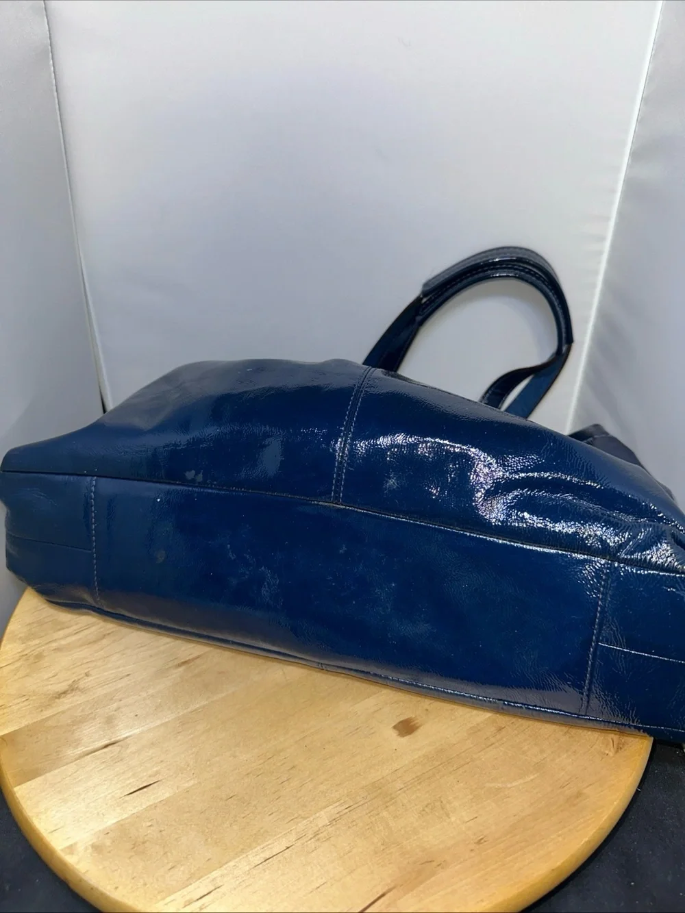 Coach Ashley Patent Leather Dark Blue Large Satchel/ Shoulder Handbag